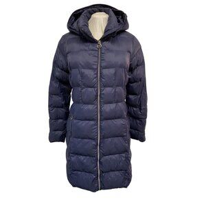 Michael Kors Navy Quilted Puffer Jacket W/ Hood & Zip Pockets Size M Packable